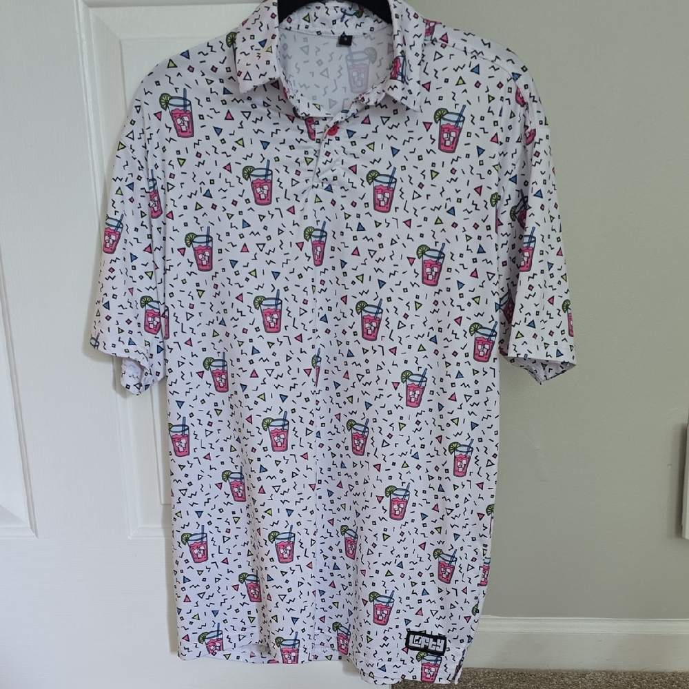 White and Pink Casual Button Down Shirt with Floral Pattern